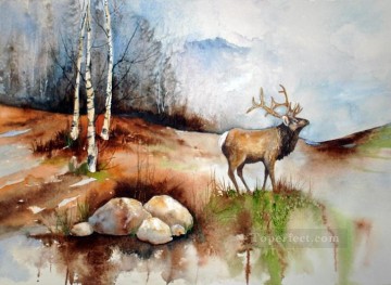 Deer Painting - Elk watercolor